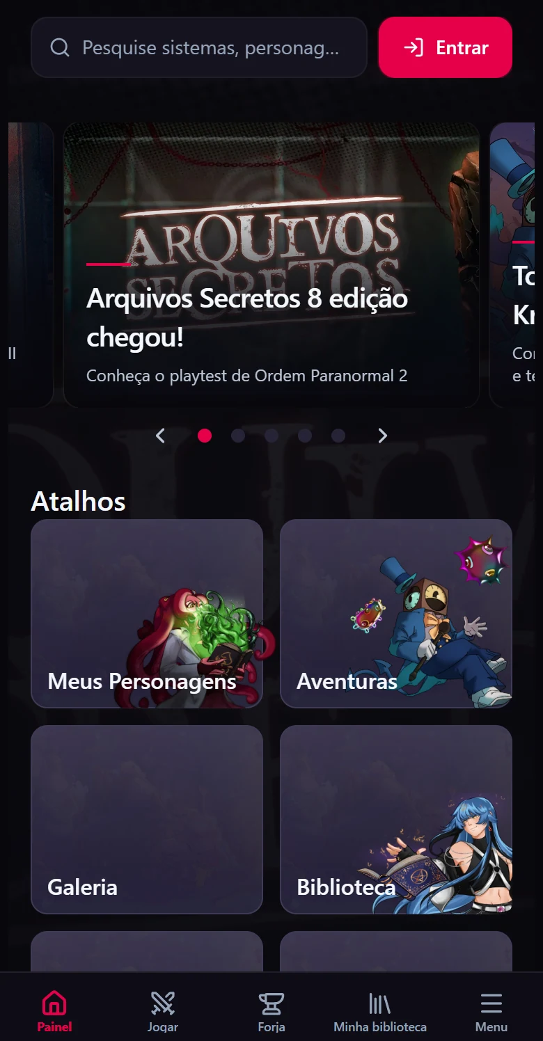 Mini Kraken auf dem Handy mit Zugriff auf Charaktere, Abenteuer und Galerie